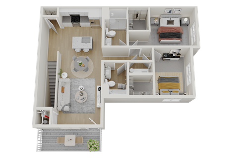 Floor plan for 2 beds, 2 baths, 1221 sqft